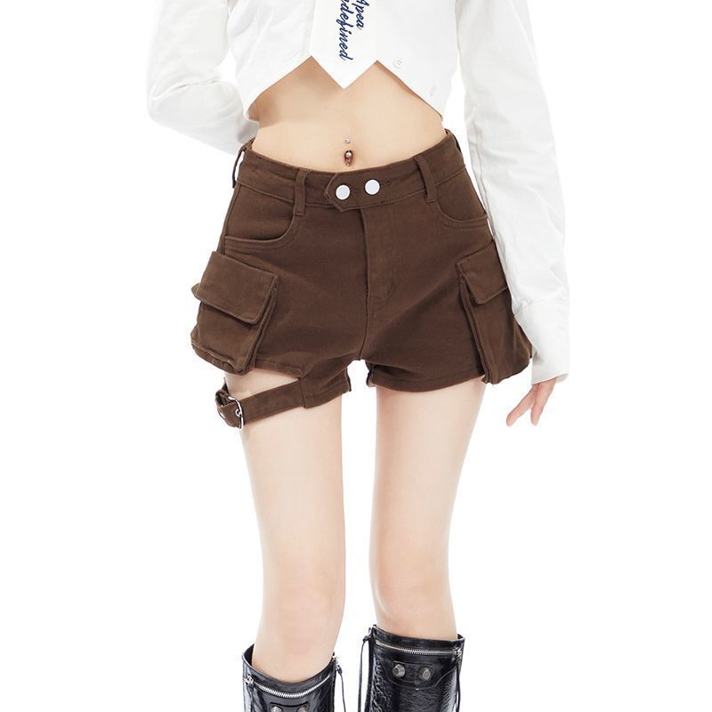 Brown Strap Design Cargo Shorts Fashion New 2025 Spring and Summer Trendy Denim Shorts for Women Hot Pants Brown Strap Design Cargo Shorts Fashion New 2025 Spring and Summer Trendy Denim Shorts for Women Hot Pants