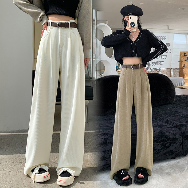 가을과 겨울 기모 탄성 유럽면 벨벳 높은 허리 넓은 다리 캐주얼 바지 여성 키 큰 CHENILLE CORDUROY