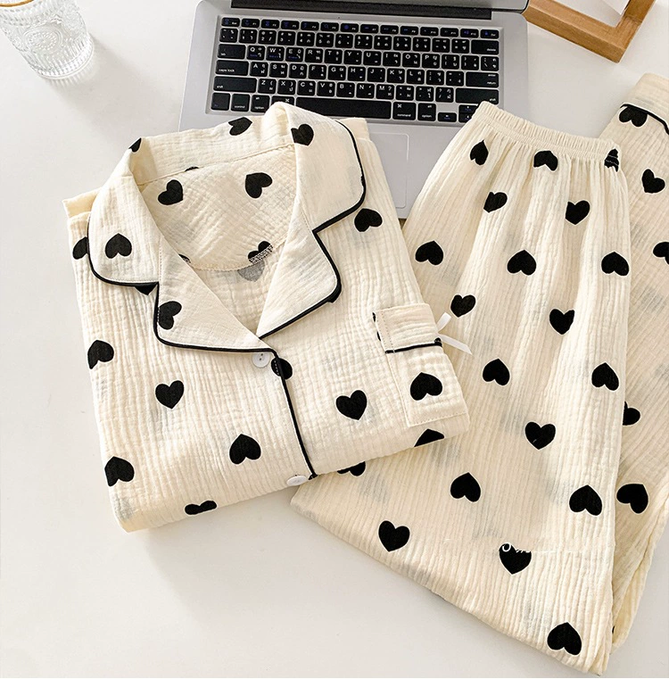 Источник фабрики с длинными рукавами облаков хлопчатобумажная пижама для женщин осень-зима лето короткие рукава брюки свободные интернет-красный большой размер любящий дом