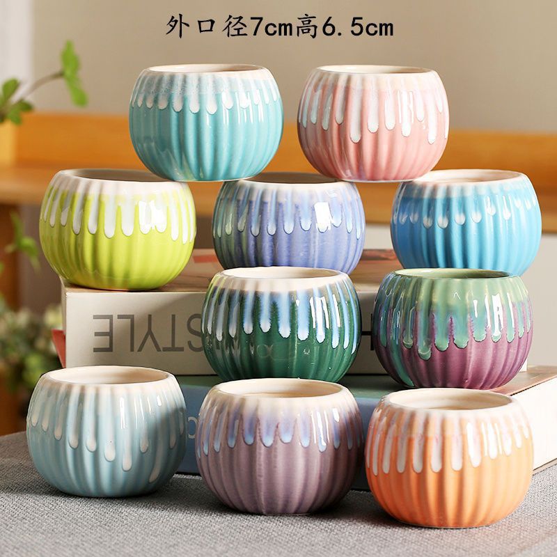 6 macetas de cerámica carnosas personalidad simple fresca pequeña maceta de color cuadrada balcón carnosas una pieza