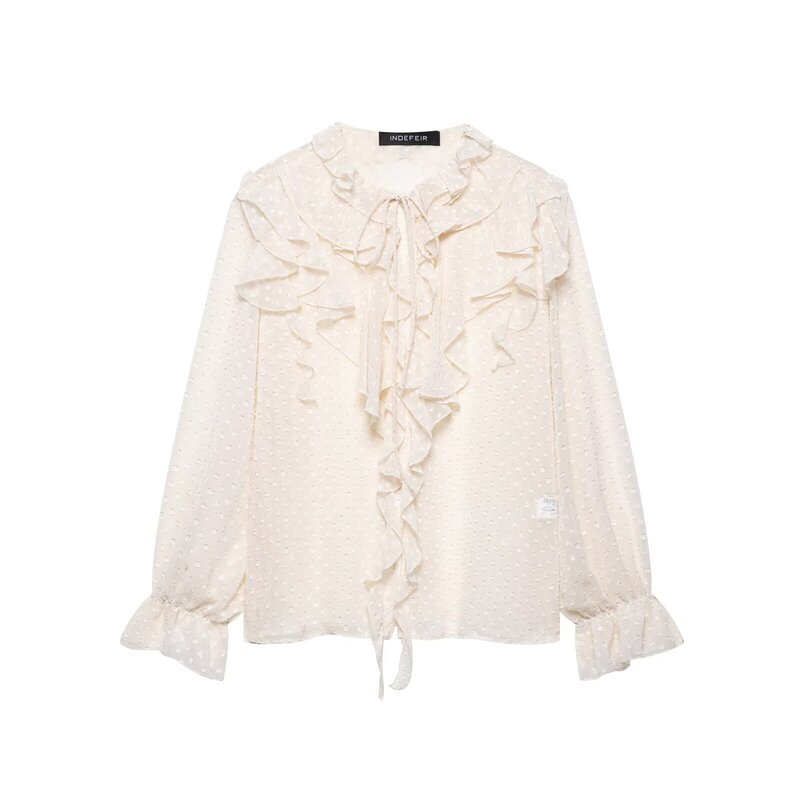 Aliexpress Export Women's Clothing 2025 Spring New Style French Fashion Bow and Layered Decorative Tulle Shirt