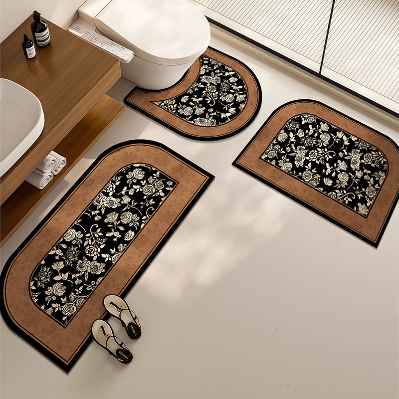Medieval Style Bathroom Three-Piece Set Diatom Mud Floor Mat Bathroom Floor Mat Bathroom Water-Absorbent Non-Slip Floor Mat Available for Wholesale