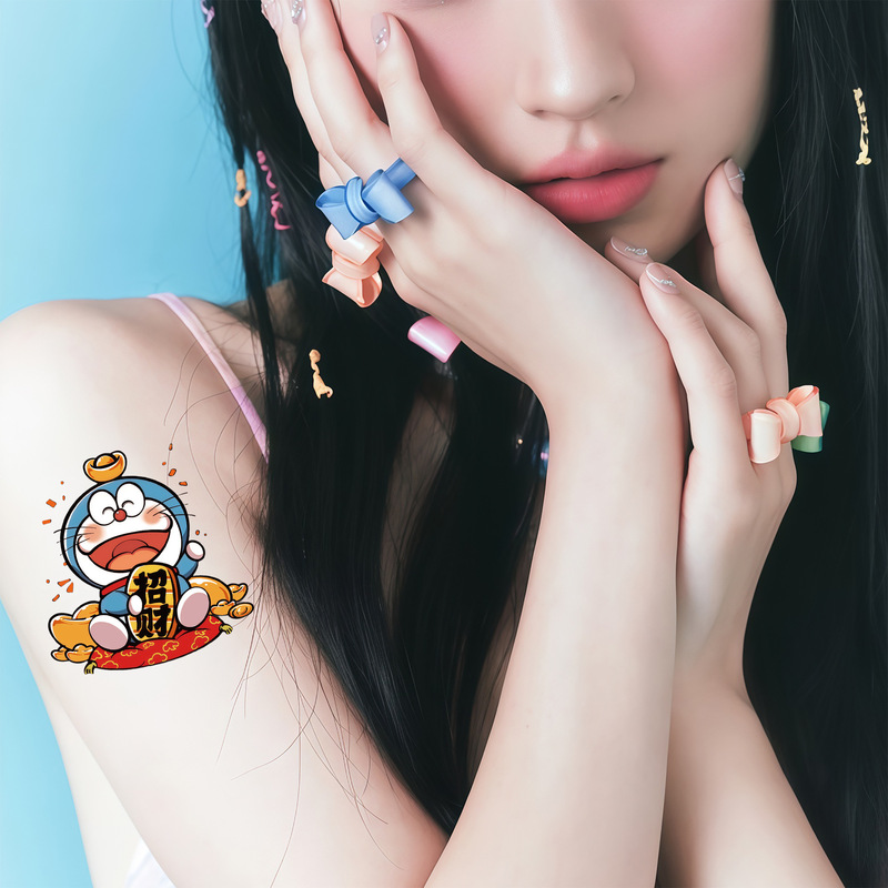 New Original Lucky Jingle Cat Doraemon Waterproof Long-Lasting Cartoon Cute Kidsren's Dopamine Tattoo Sticker
