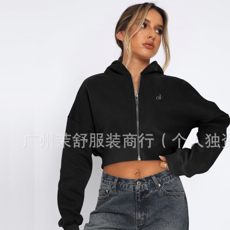 alo修身显瘦瑜伽服女冬季加绒 Yoga休闲运动拉链连帽外套开衫卫衣|undefined