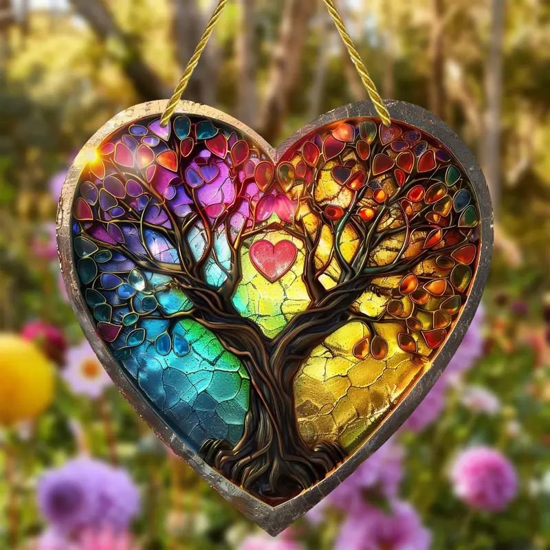 Indoor, Daily Occasion Simple Style Artistic Heart Shape Life Tree Flower Arylic Pendant Window Accessories