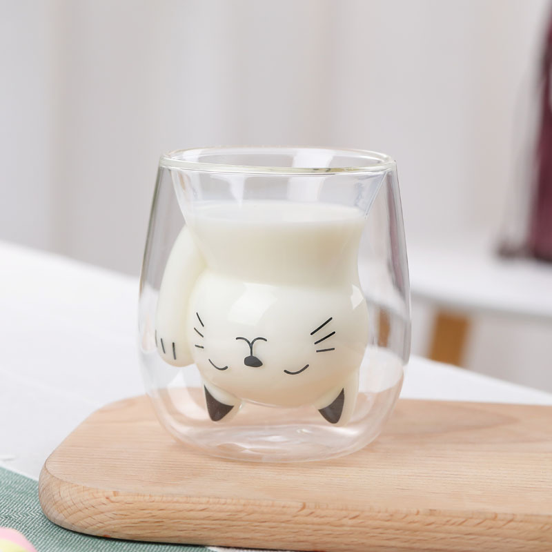 Bear Double-Layer Cup Glass Heat-Resistant Cute Creative Double-Layer Cup Cup Cat Double-Layer Cup Cartoon Double Wall Water Bottle