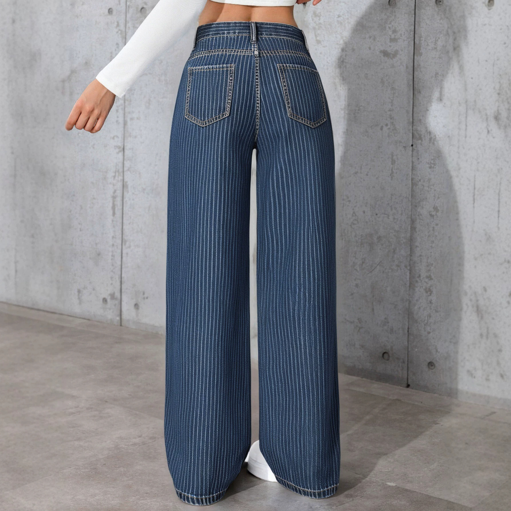 Women's High-Waisted Straight Leg Jeans Size 26 Sweet And Spicy Style Casual Striped Trousers Top Selling_mkmklike.com