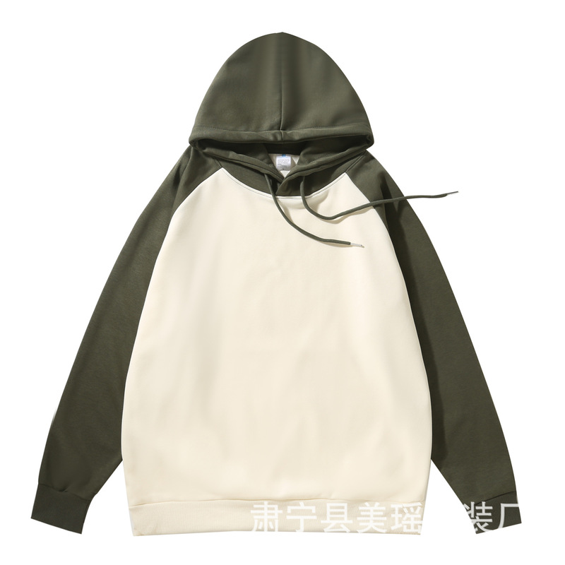 重磅华棉拼接撞色插肩袖连帽卫衣男女情侣连帽长袖休闲外套帽衫|undefined