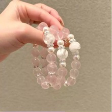 天然粉水晶爱情莫粉手链女款粉晶手串女小众高级月老大颗粒手饰礼