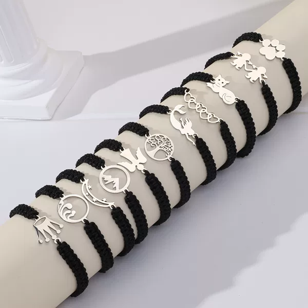 Amazon Best Selling Stainless Steel Braided Bracelet Cat Claw Crown Angel Tree of Life Star Mermaid Mother Bracelet
