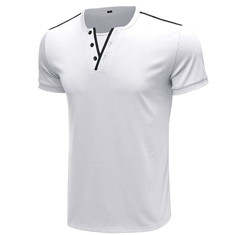 T-shirt uomo scollo a v maniche corte stile casual estivo_voghion.com