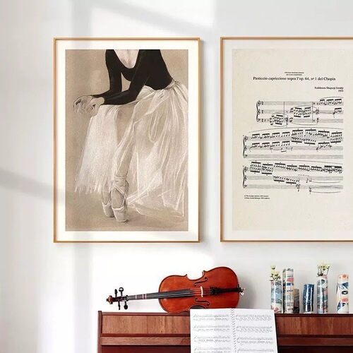 Chopin piano sheet music framed decoration painting girl's piano room music classroom wall art nostalgic vintage manuscript artistic