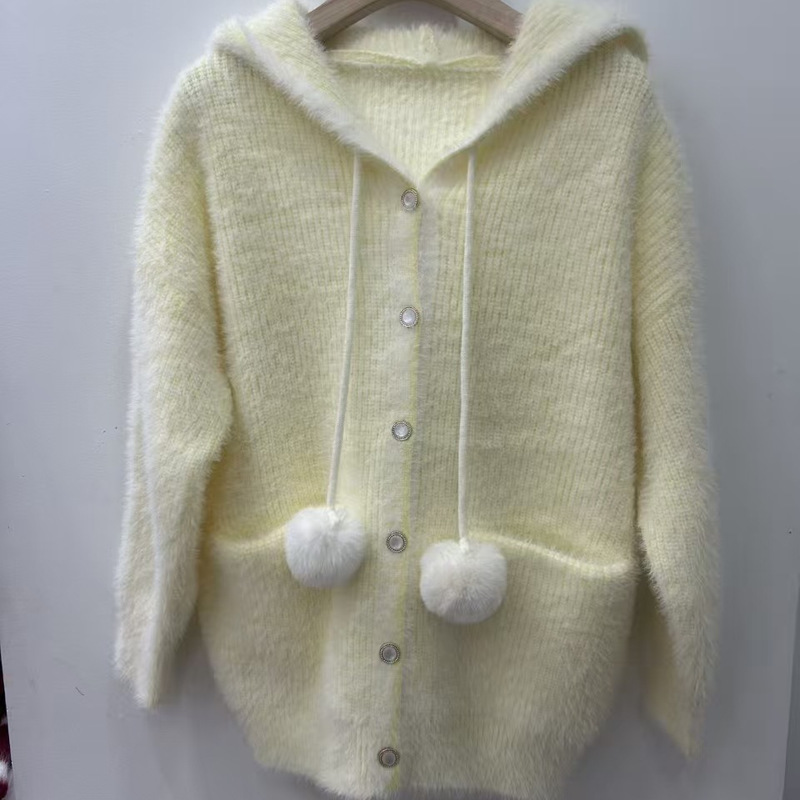 Furry Soft Waxy Imitation Mink Hooded Cardigan Knitwear for Women Autumn and Winter 2025 New Gentle Style Age-Reducing Knitwear