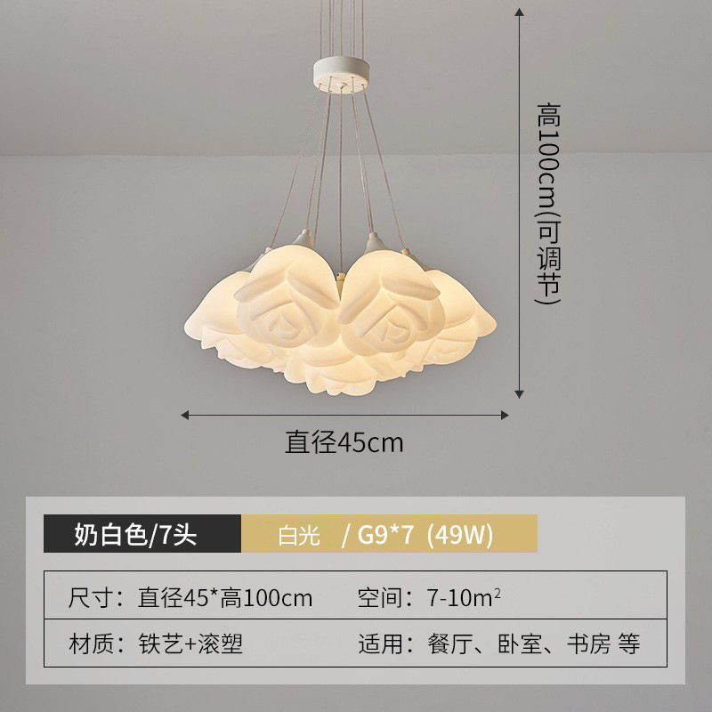 Rojo neto estilo crema flor de rosa creativa candelabro de sala de estar moderno simple romántico dormitorio cálido lámpara de araña de la habitación de los niños