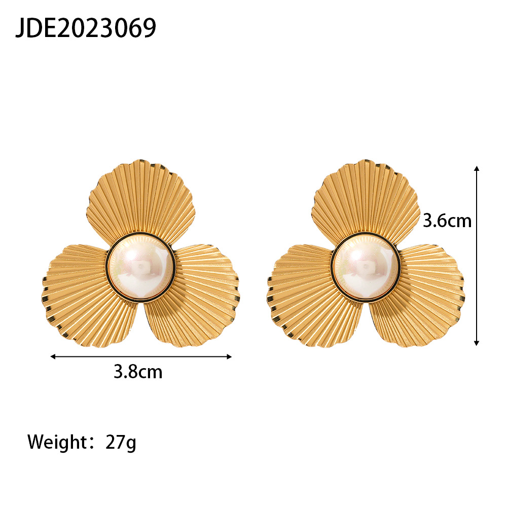 Retro Geometric Flower Stainless Steel Irregular Plating Ear Studs 1 Pair