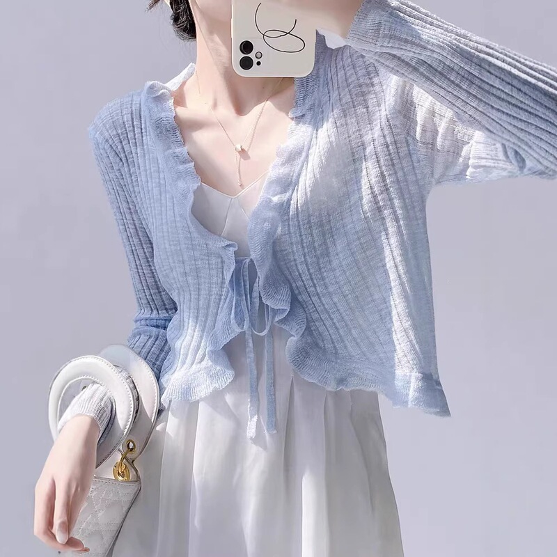 Bamboo Knit Ruffle Edge Cardigan for Women, Summer Thin Style, Paired with a Slip Dress, Sun Protection Jacket, Outerwear Top for Women Bamboo Knit Ruffle Edge Cardigan for Women, Summer Thin Style, Paired with a Slip Dress, Sun Protection Jacket, Outerwear Top for Women