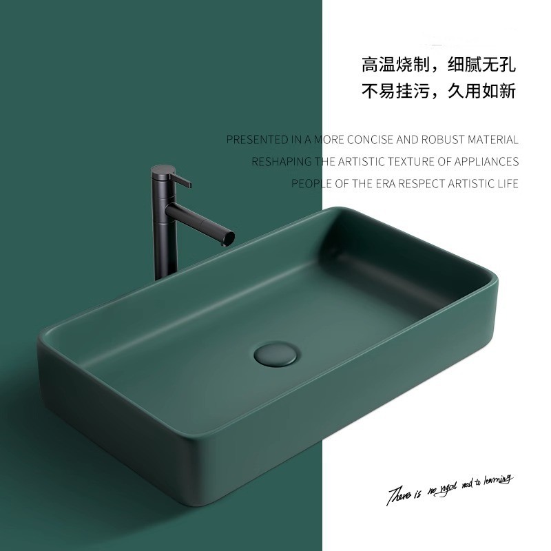 Nórdico verde oscuro Mesa lavabo cuadrado lavabo baño balcón mini lavabo de cerámica lavabo único lavabo