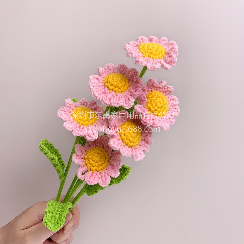 Margarita tejida a mano ramo de lana de manzanilla Flor de ganchillo flor artificial regalo para novia producto terminado
