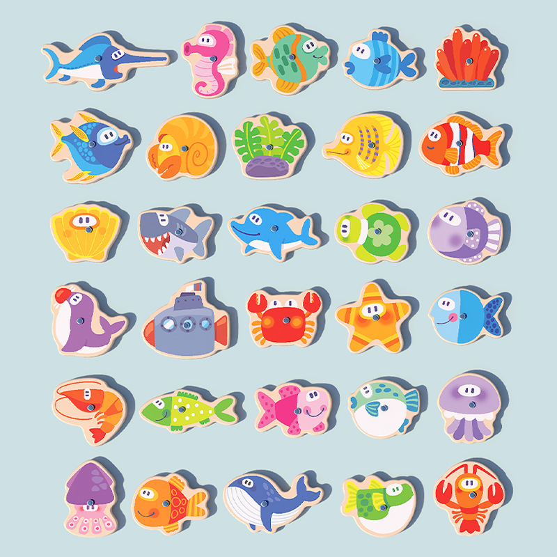 Pesca marina de madera juguetes educativos para niños educación temprana iluminación cognición divertido juego interactivo magnético de madera entre padres e hijos