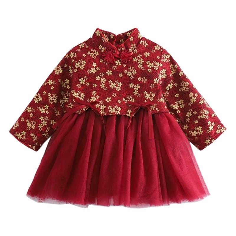 Новогодняя Одежда для девочек От 1 до 8 лет осенне-зимнее платье для девочек, детская юбка на флисовой подкладке, зимнее платье Чонсам для девочек ханьфу