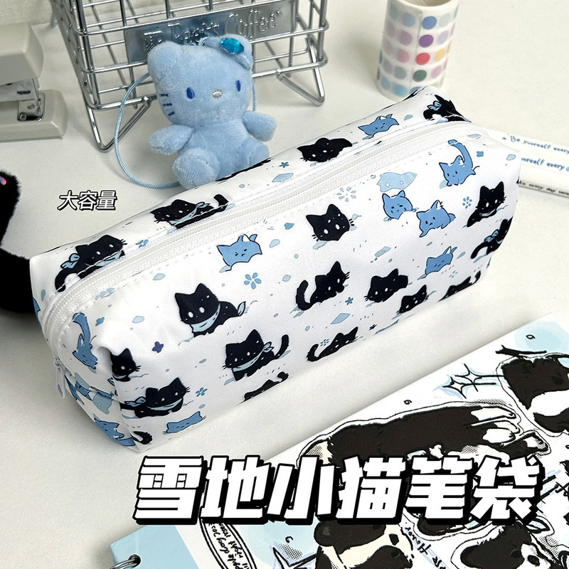 雪の子猫漫画ラウンド鉛筆バッグインかわいい大容量高価値文具学生イン収納メイクアップ卸売|undefined