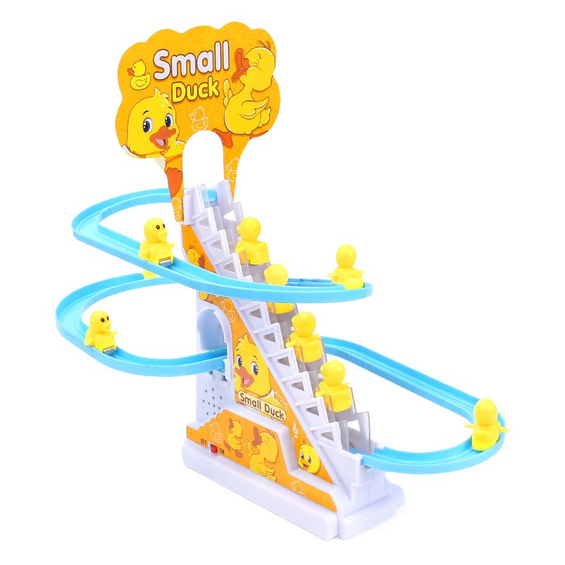 Pequeño pato amarillo escalera escalada juguete educativo para niños educación temprana eléctrico pequeño pato diapositiva viene pato 0-3 años en caja