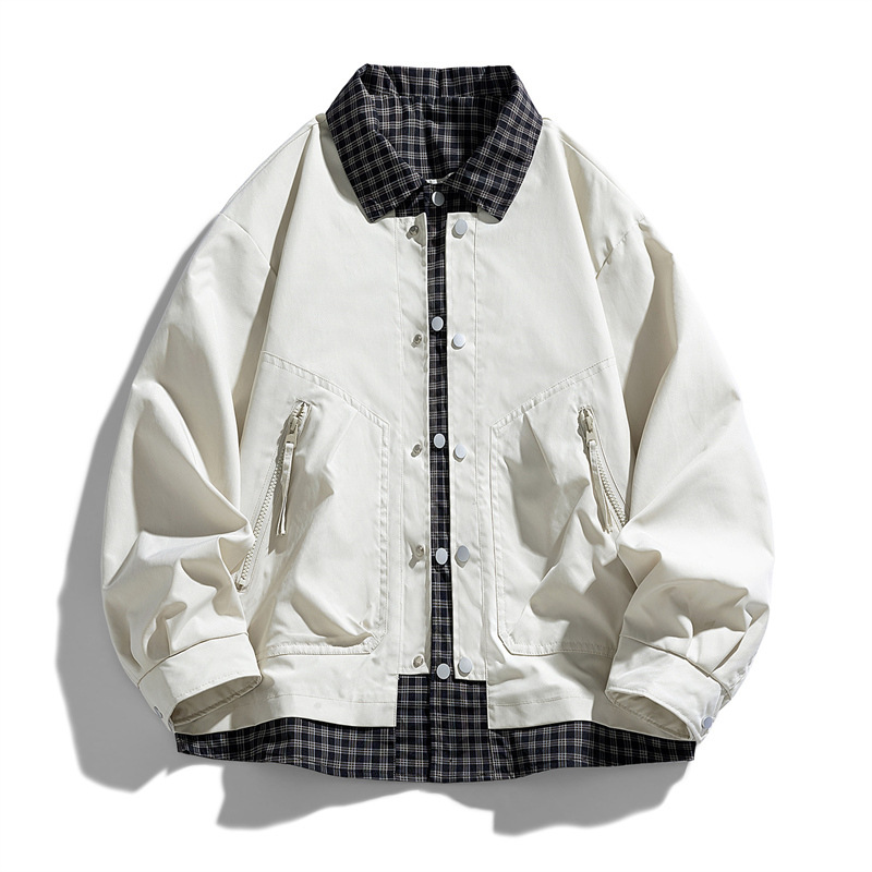 Otoño doble chaqueta de vaquero de primavera y otoño, estudiantes de secundaria jóvenes, chaqueta a cuadros de moda