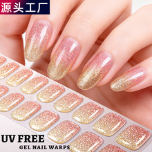 跨境欧美免烤灯凝胶指甲贴防水爆闪葱粉美甲贴纸UV-Free Gel Nail