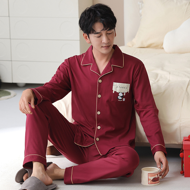 Autumn and Winter Cotton Cardigan Lapel Men's Long-Sleeved Wedding Newlywed Plus Size Casual Home Wear Suit