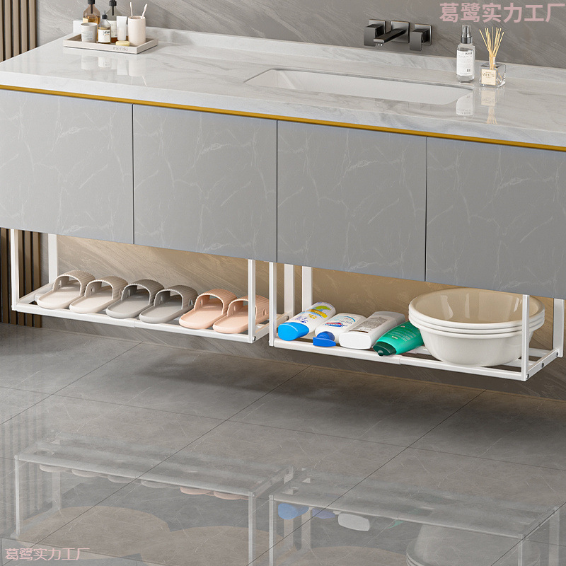 洗面器伸縮可能収納棚洗面器浴室キャビネット下洗面器トイレ穴なし洗面台式鉄芸棚|undefined