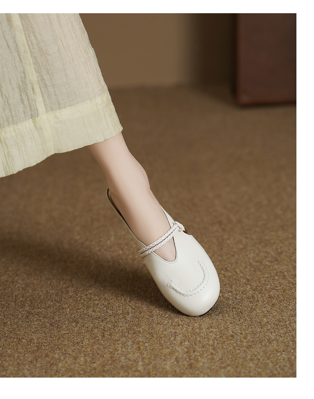 Dép sandal nữ bao đầu quai chữ V đế bệt cỡ lớn 33–42 — màu nâu chi tiết 6