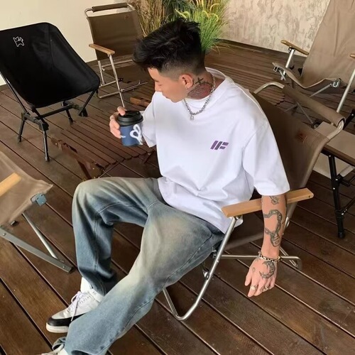 American oversized short-sleeve T-shirt for men, trendy brand summer new fashion, Instagram-style, Hong Kong style, half-sleeve loose top clothing
