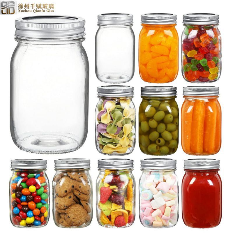亚马逊直供16oz透明玻璃瓶梅森罐酱菜瓶带盖密封罐燕麦瓶果酱瓶