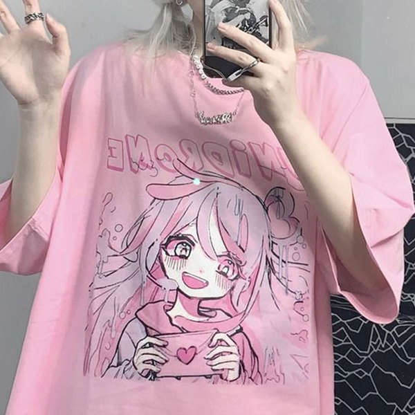Summer cartoon fuchsia retro T-shirt for leisure