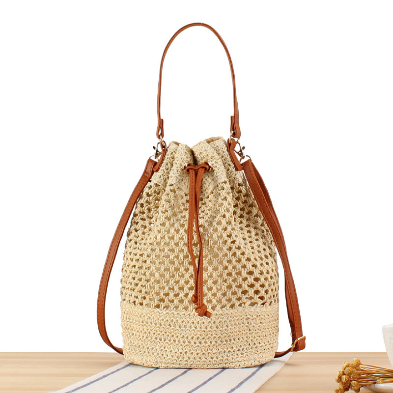 Dropshipping Simple and Fashionable Woven Bag Niche Versatile Beautiful Crossbody Bucket High-End Vacation Beach Women's Bag