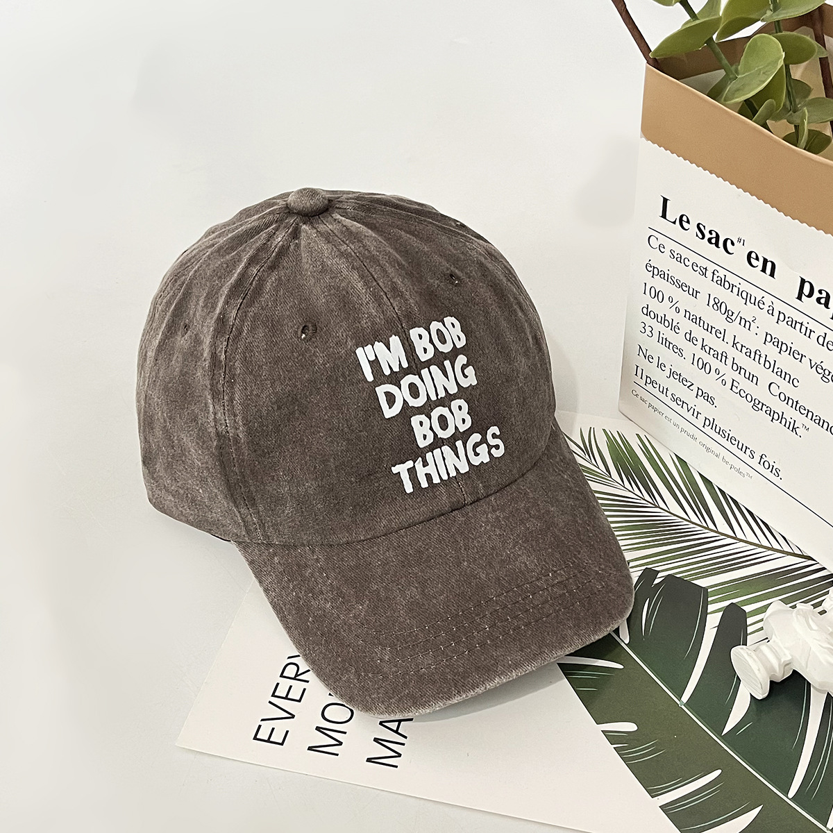 Unisex Retro casual trend Soft top I'M BOB printed washed baseball cap for outdoor shade_voghion.com