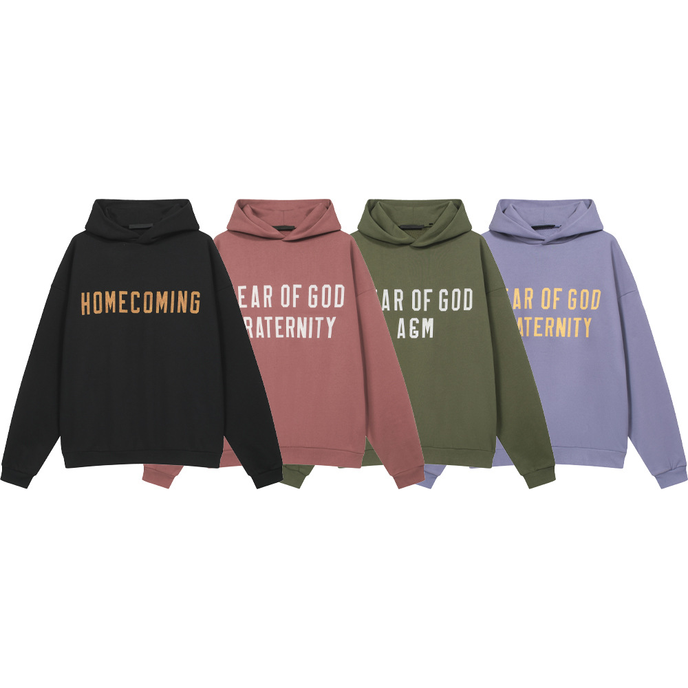 24FW FOG ESSENTIALS lavado con agua para hacer letras viejas imprimidas para hombres y mujeres sueltas casuales sudadera con sombrero