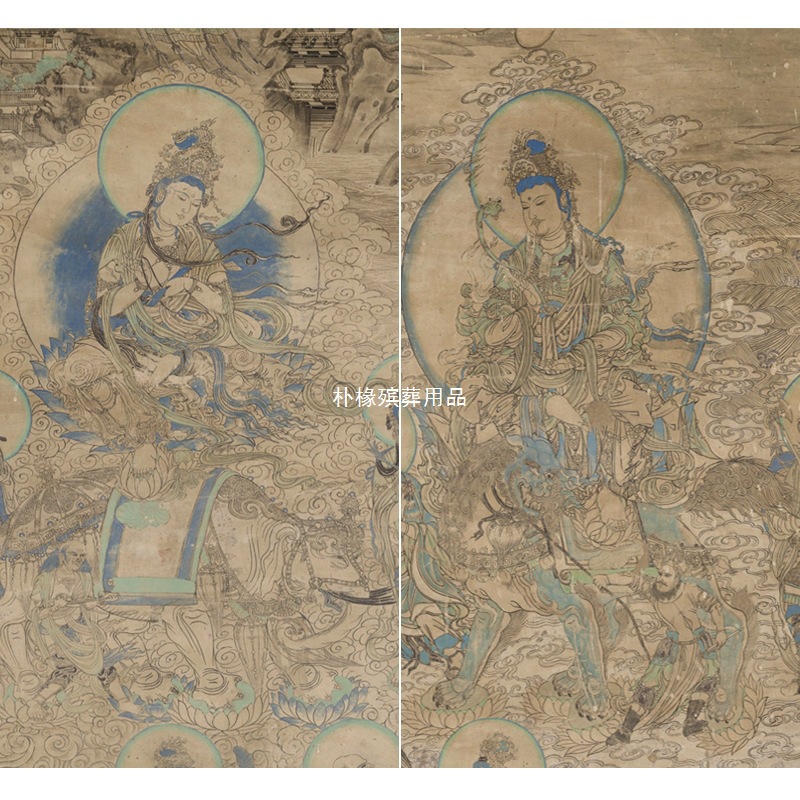 工笔画敦煌壁画文殊普贤佛像人物打印白描底稿高清大图勾线打印稿