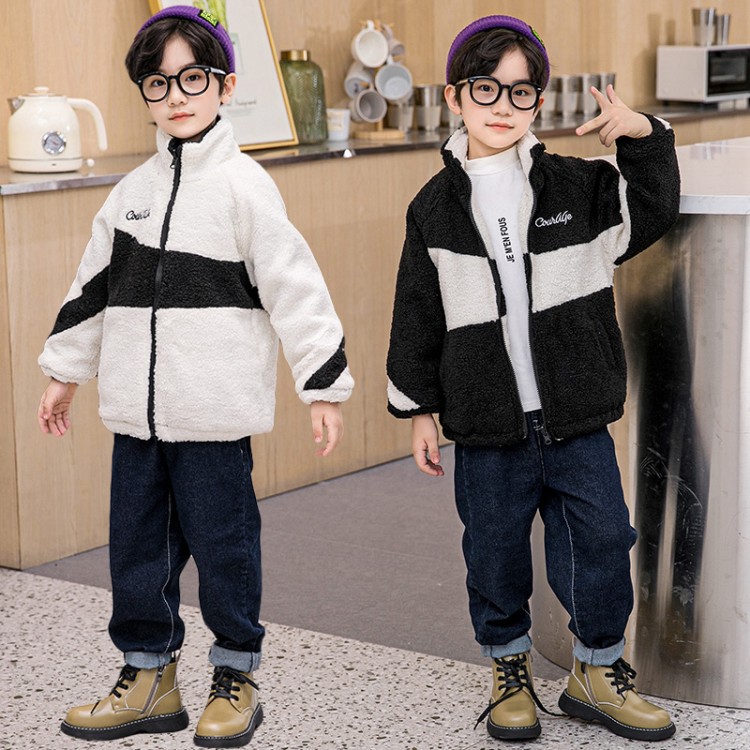 Boy Dongkuan jacket 2021 new pattern children Western style Plush thickening Lamb Villus sweater Double face