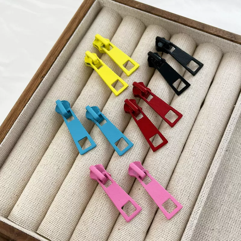 E10106欧美跨境饰品 创意简约拉链耳环彩色金属个性糖果色耳饰女