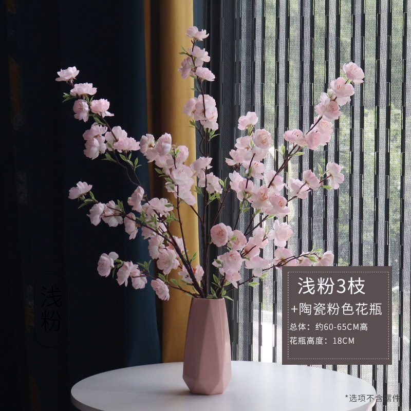 Flor de durazno rosa claro 3 jarrón rosa de cerámica
