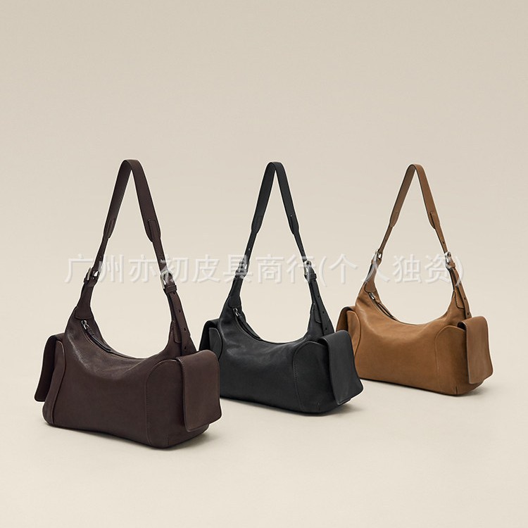 Qiu Zhen Xiaoyao Toast Bag Vegetable-Tanned Sheepskin Leather Casual Retro Shoulder Crossbody Bag For Women Large Capacity Commuter Bag - Thumbnail 4