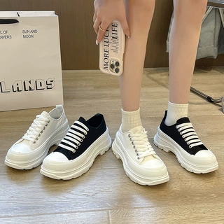 春秋新款帆布鞋女学生时尚板鞋休闲小白鞋低帮厚底情侣款男鞋外贸