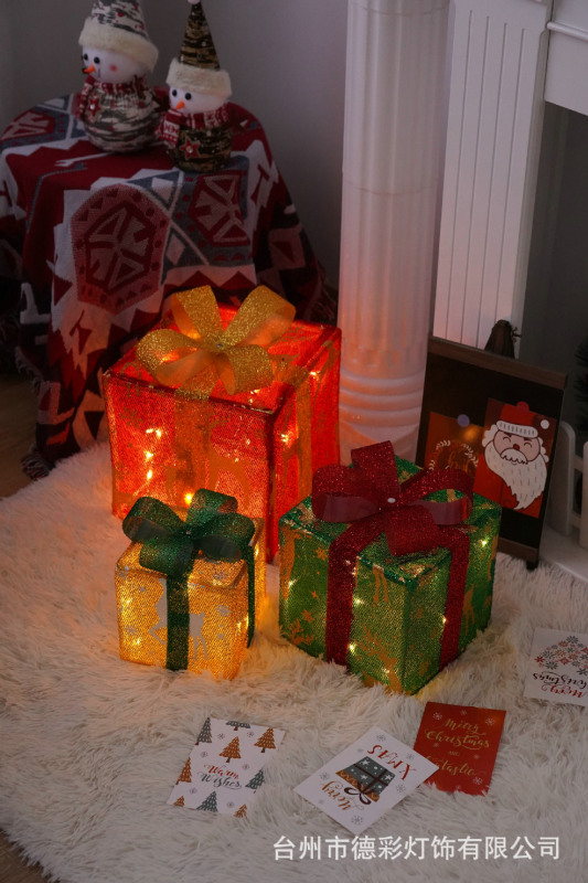 LEDクリスマスプレゼント箱三点セット越境新作クリスマス装飾灯シチュエーションアレンジ装飾灯|undefined