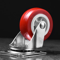 Silent wear-resistant red PVC furniture casters, thickened directional universal brake wheels, 1-inch, 2-inch, 3-inch trolley wheels