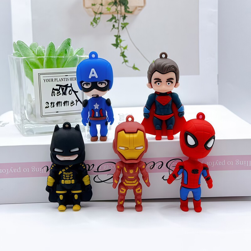 Creative Cartoon Medium-Sized Avengers Keychain Bag Pendant 3D Soft Rubber Batman Spider-Man Figure Creative Cartoon Medium-Sized Avengers Keychain Bag Pendant 3D Soft Rubber Batman Spider-Man Figure