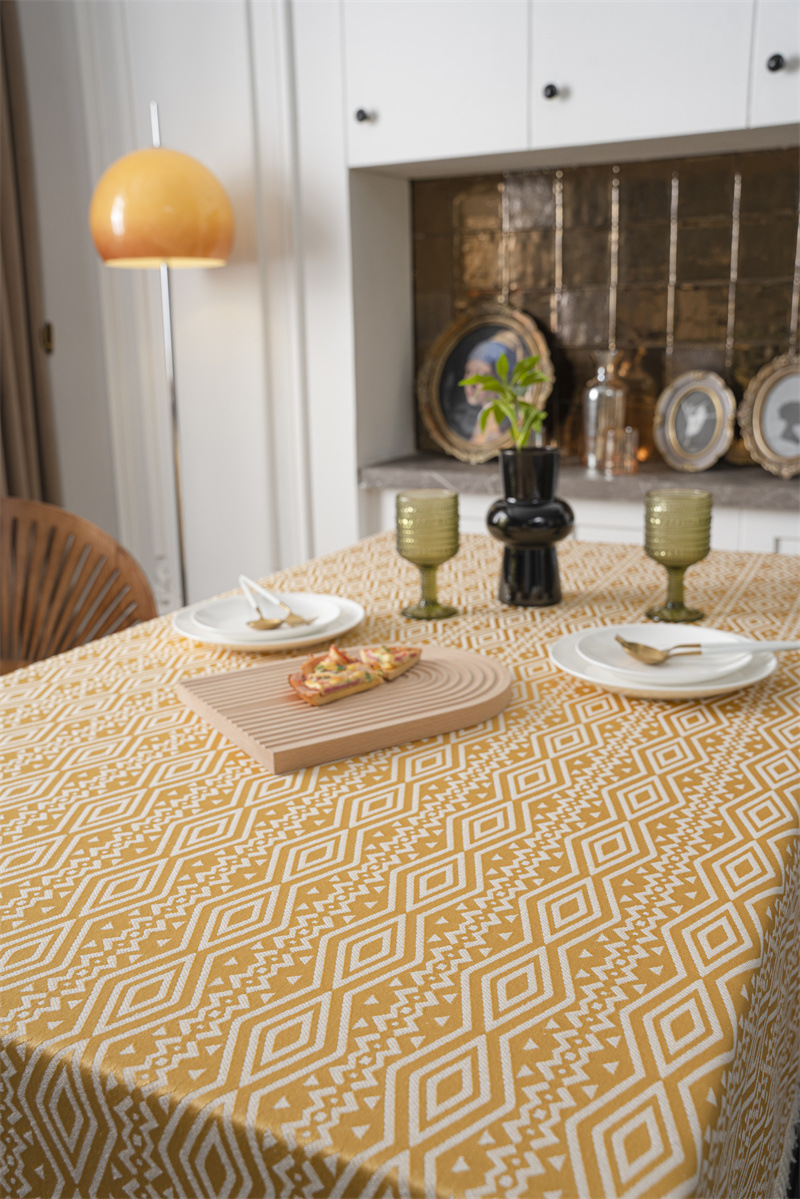 Nappe géométrique américaine INS, motif losanges ethnique, jacquard 100 % polyester avec pompons, rectangulaire_voghion.com