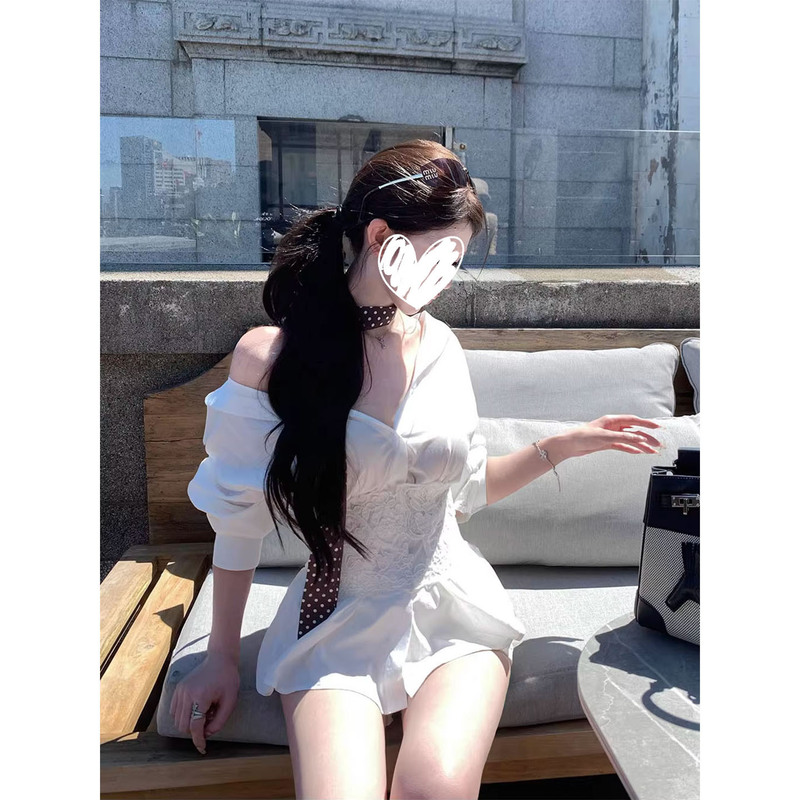 2025早秋新款高级设计感白色长袖V领衬衫女修身显瘦百搭上衣穿搭|undefined