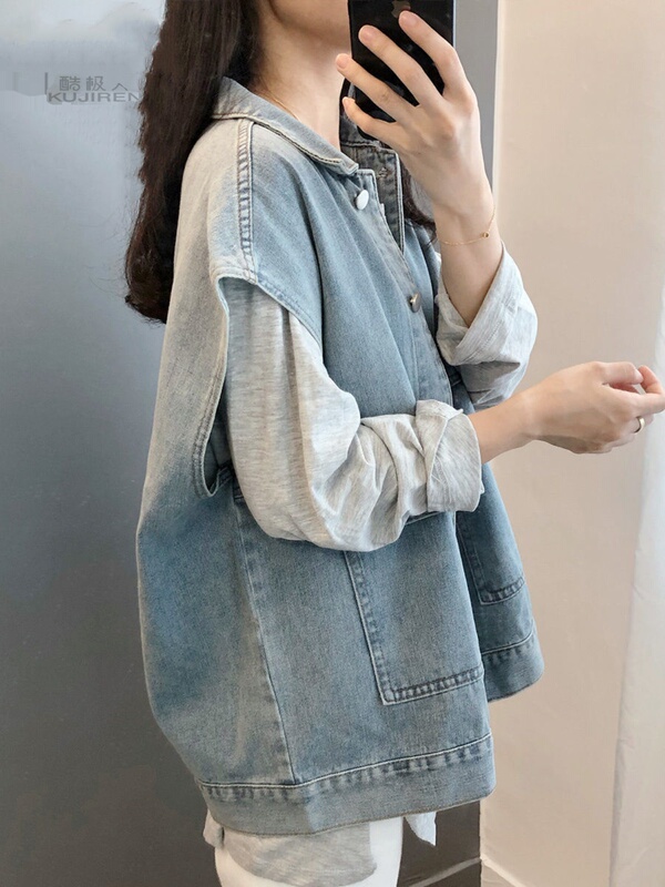 大码牛仔马甲女春秋微胖穿搭胖妹妹宽松显瘦外穿无袖坎肩工装外套|undefined