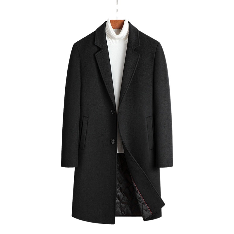 Prendas de vestir de lana de longitud media para hombre, prendas de vestir informales de lana con cuello de traje, prendas de vestir para hombre, prendas de vestir gruesas de algodón de talla grande